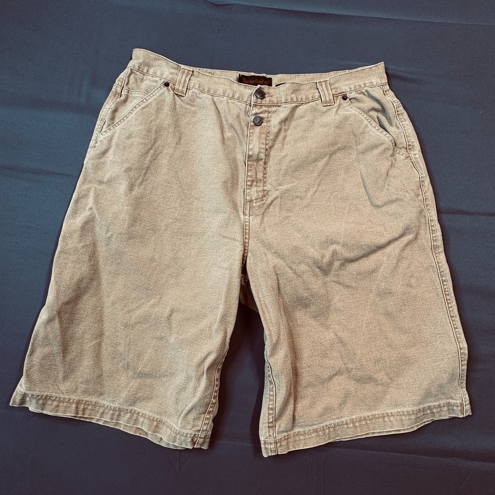 Timberland Mens Canvas Carpenter Shorts Tan Khaki Cotton Relaxed Fit 36 Waist